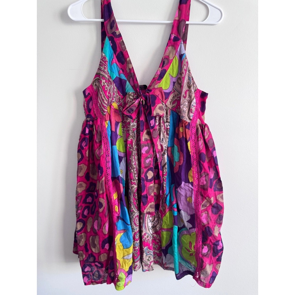 New ETC. Patchwork Print Babydoll Tank Size Medium 100% Cotton
